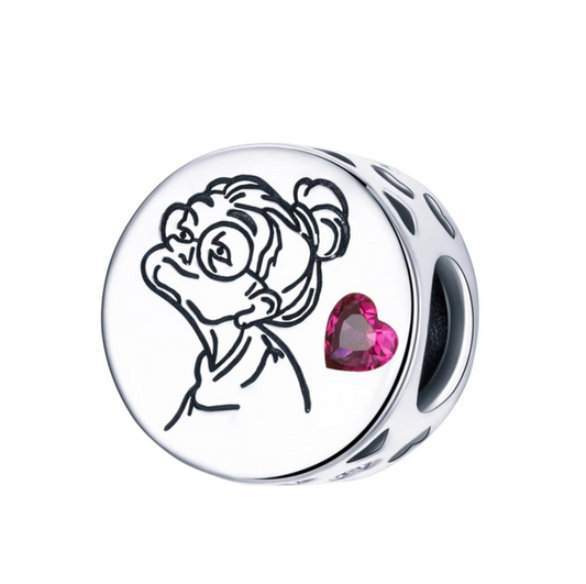 Fuchsia Cubic Zirconia & Sterling Silver Heart Happy Granny Charm