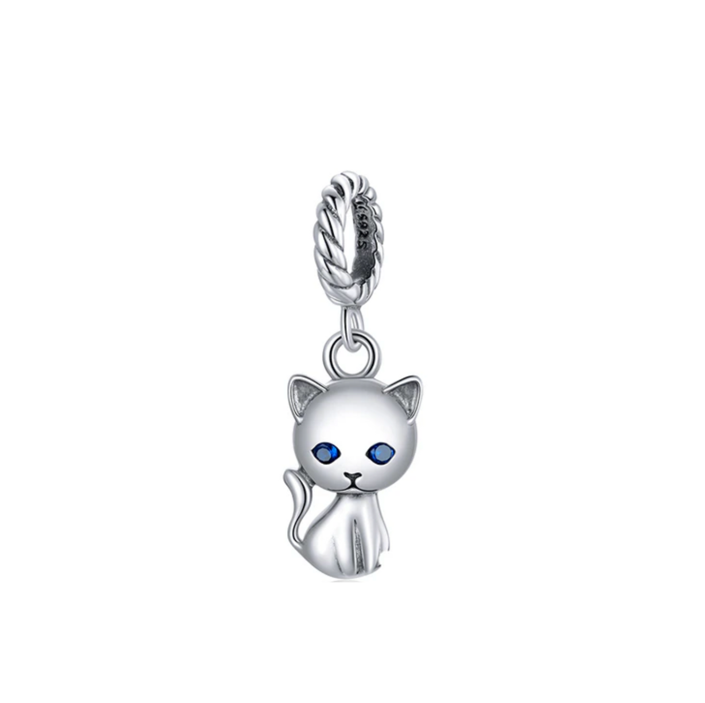 Blue & Cubic Zirconia & Sterling Silver Cat Charm