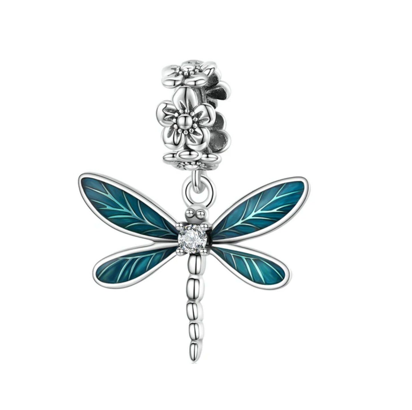 Green & Sterling Silver Cubic Zirconia-Accent Dainty Dragonfly Charm