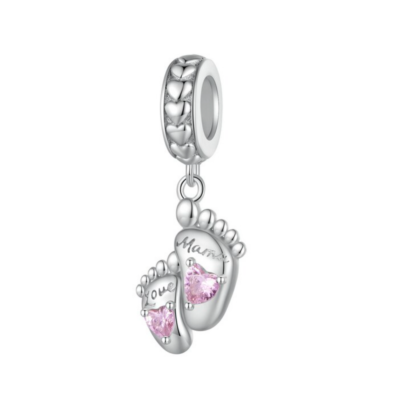 Pink Cubic Zirconia & Sterling Silver Baby Feet Charm