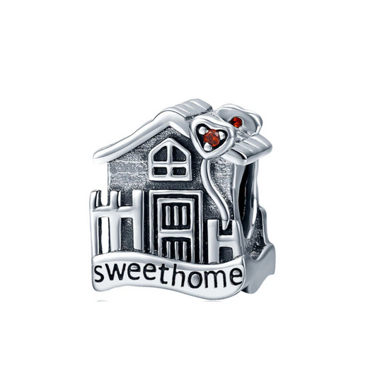 Red cubic Zirconia & Sterling Silver 'Sweet Home' Charm