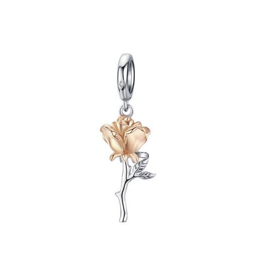 Crystal & Two-Tone Rose Drop Charm