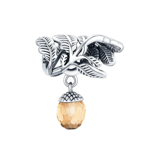 Peach Crystal & Sterling Silver Acorn Drop Charm