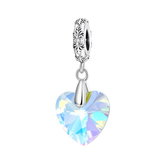 Blue Cubic Zirconia & Sterling Silver Drop Heart Charm