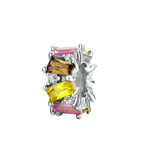 Yellow Cubic Zirconia & Sterling Silver Baguette Rondelle Charm