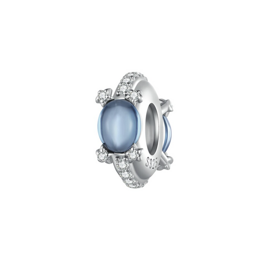 Blue Crystal & Sterling Silver Cubic Zirconia-Accent Moon Charm