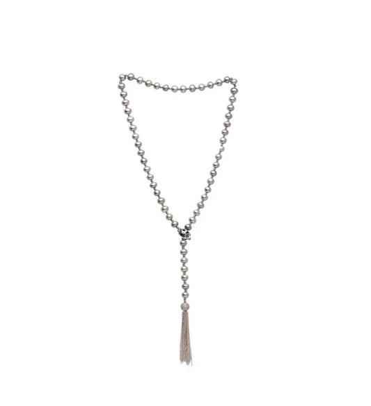 Freshwater Pearl & Sterling Silver Lariat Tassel Necklace