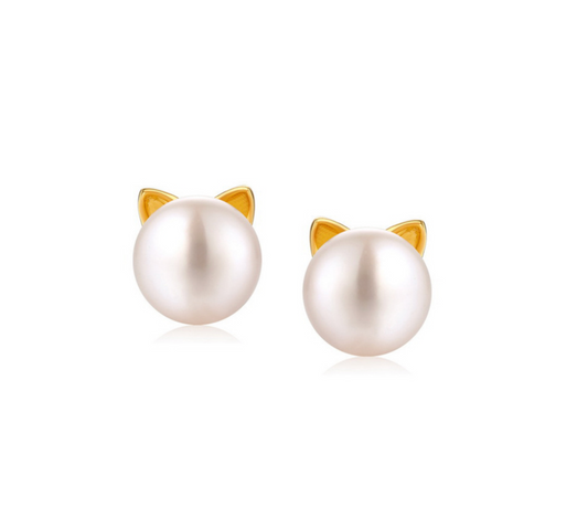 White Freshwater Pearl & 18k Gold-Plated Ear Stud Earrings