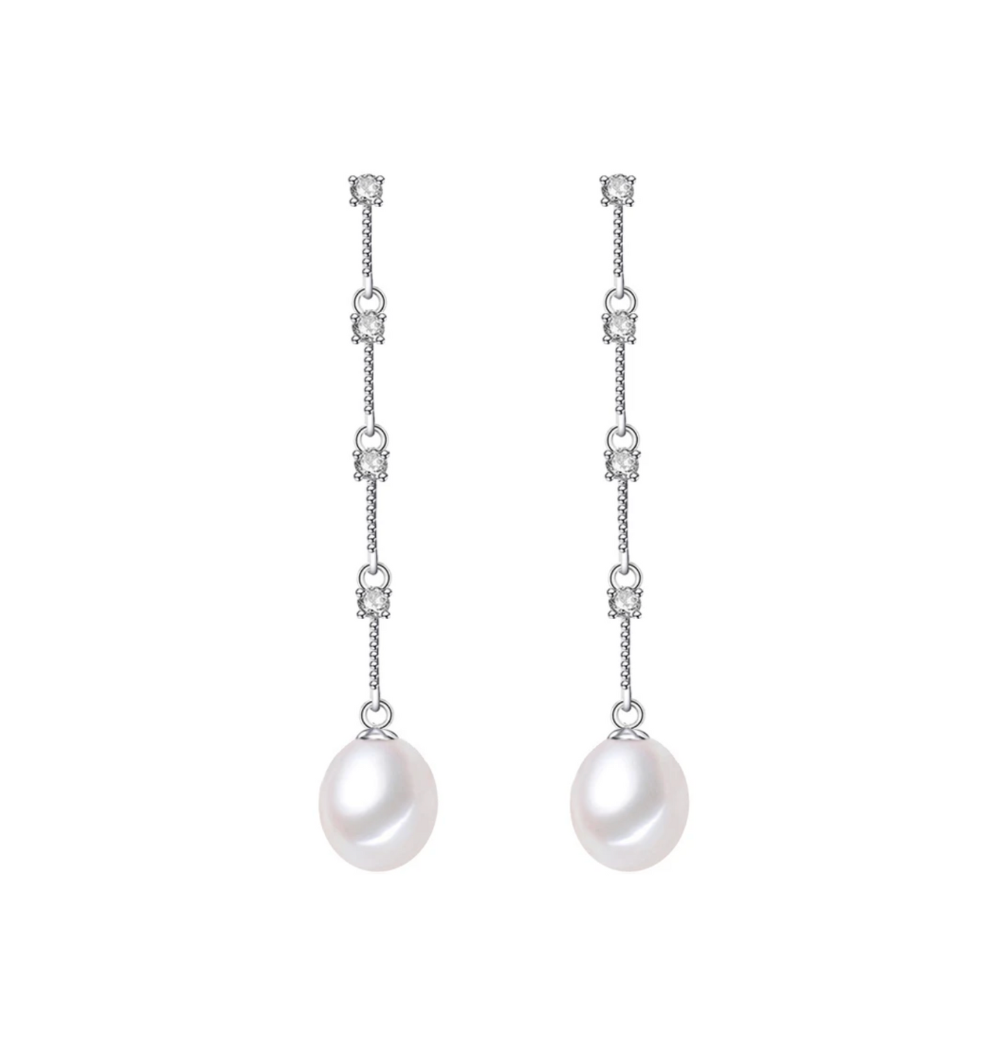 White Freshwater Pearl & Sterling Silver Rope Drop Earrings