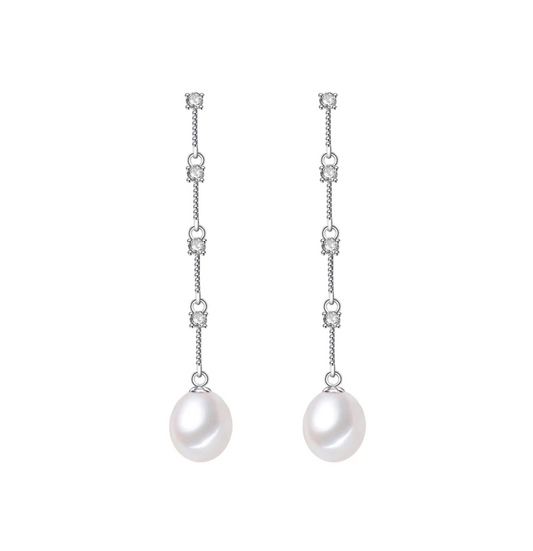 White Freshwater Pearl & Sterling Silver Rope Drop Earrings