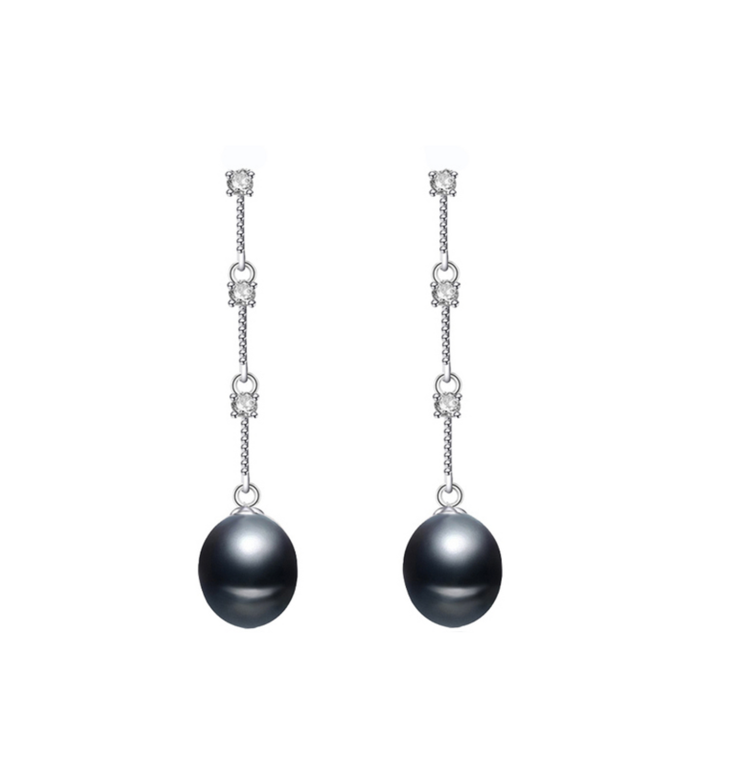 Black Freshwater Pearl & Sterling Silver Rope Drop Earrings