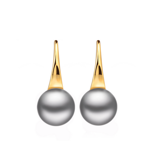 Gray Freshwater Pearl & 18k Gold-Plated Button Drop Earrings