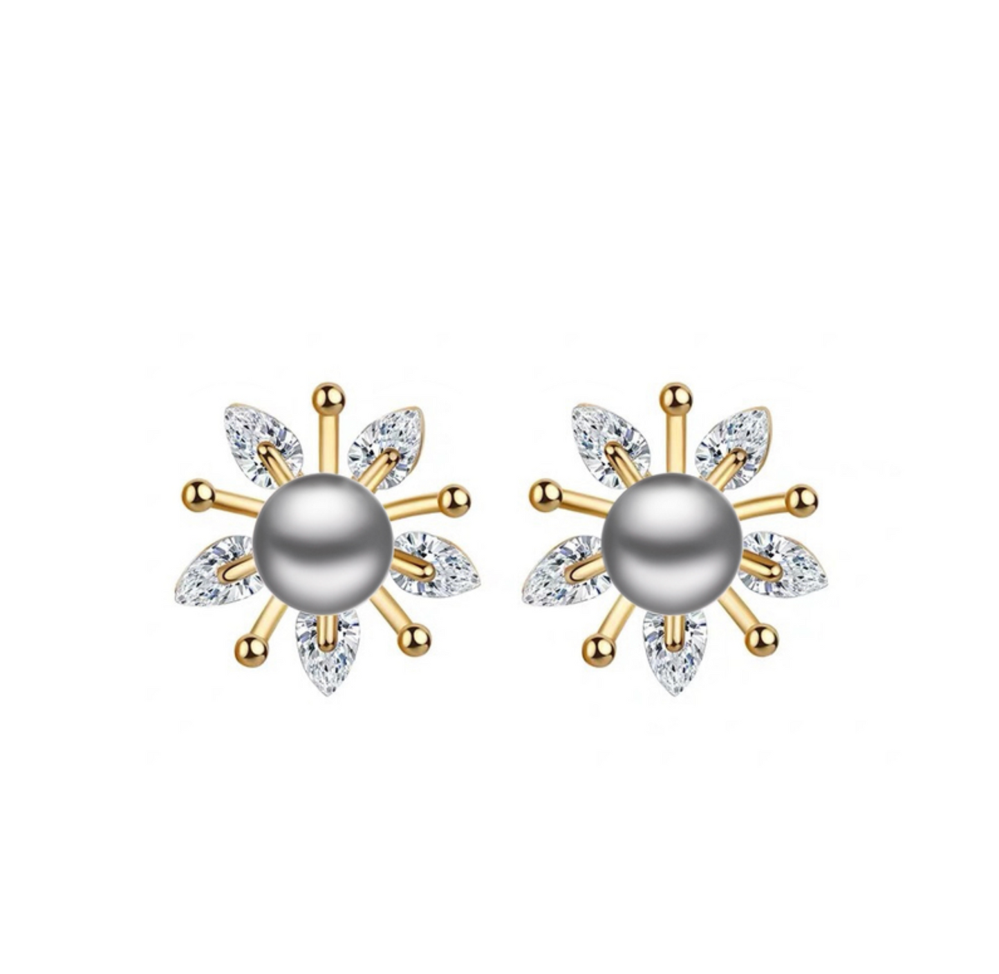 Gray Freshwater Pearl & Cubic Zirconia Flower Stud Earrings