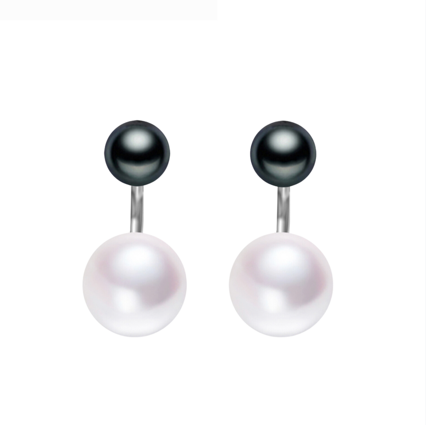 Sterling Silver Black & White Double Freshwater Pearl Stud Earrings - Signature Pearls