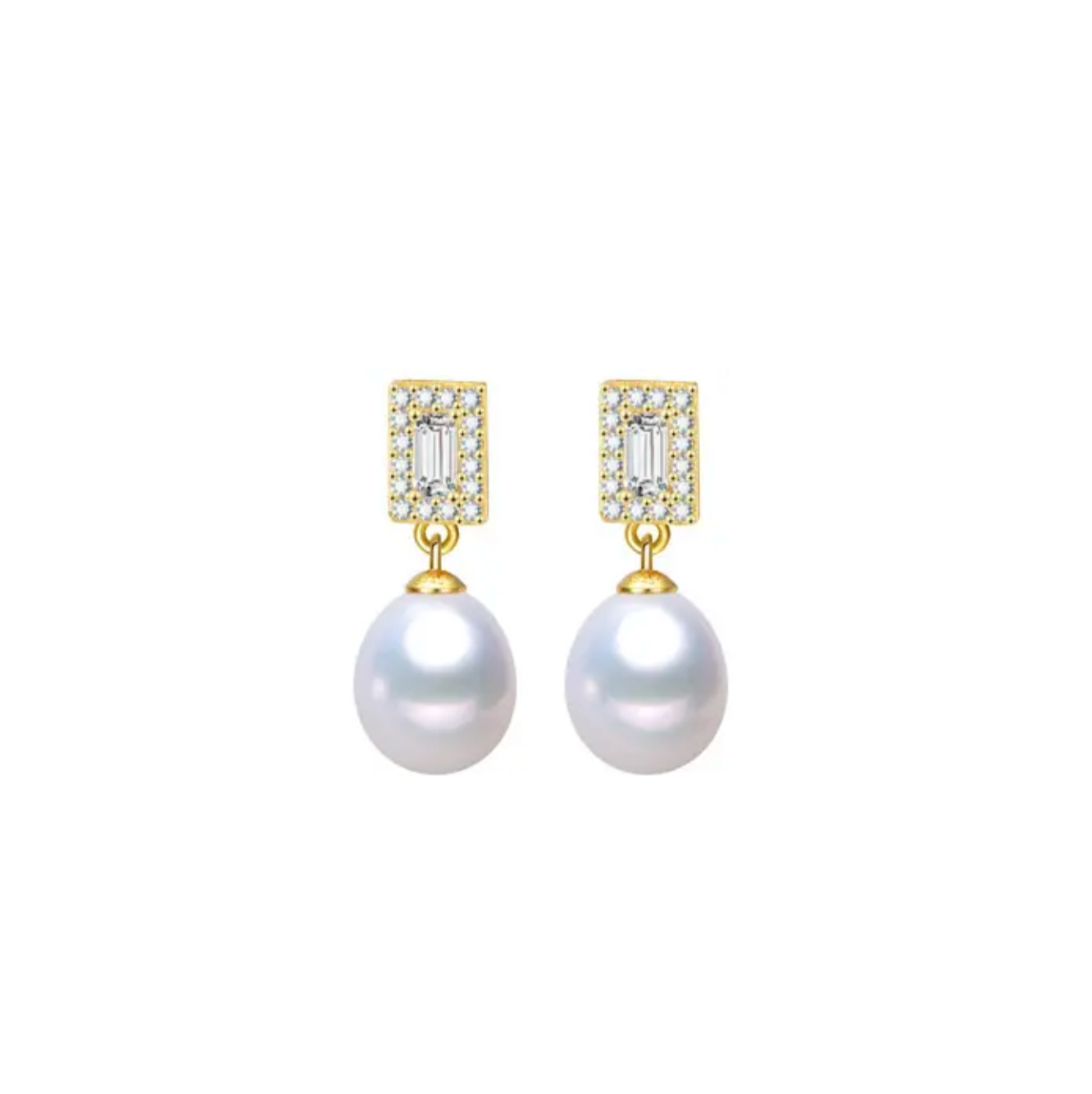 Freshwater Pearl & 18k Gold-Plated Baguette Drop Earrings