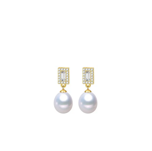 Freshwater Pearl & 18k Gold-Plated Baguette Drop Earrings