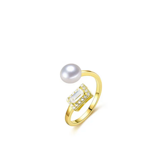 Freshwater Pearl & 18k Gold-Plated Baguette Bypass Ring