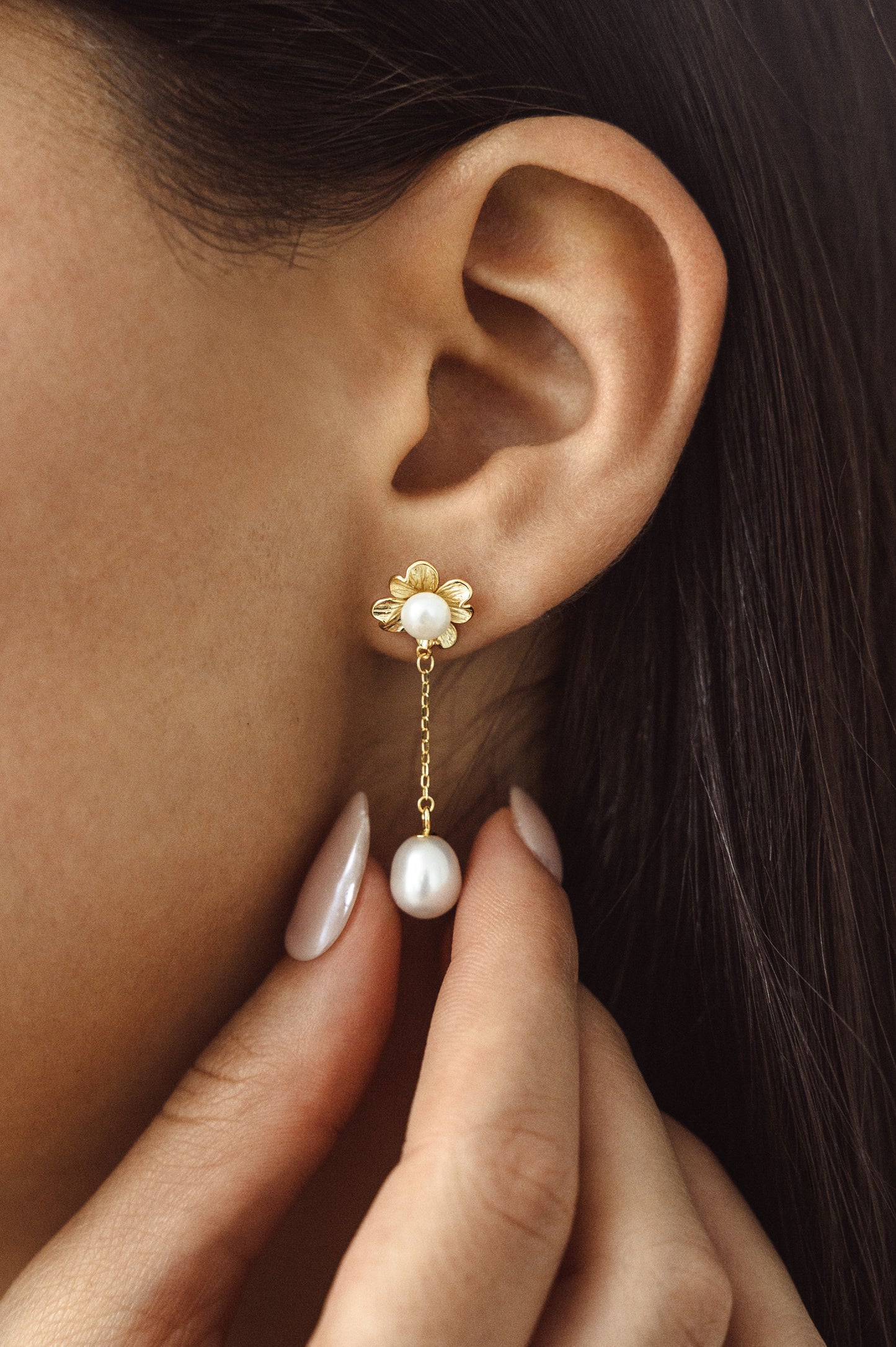 Freshwater Pearl & 18k Gold-Plated Floral Drop Earrings