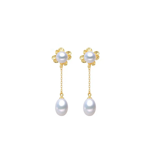 Freshwater Pearl & 18k Gold-Plated Floral Drop Earrings