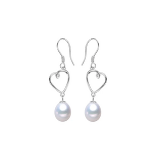 Freshwater Pearl & Sterling Silver Heart Drop Earrings