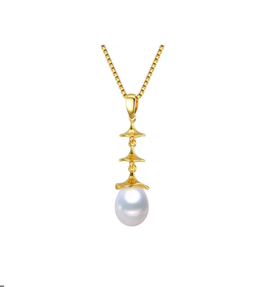 18K Gold Plated Sterling Silver Capped White Freshwater Pearl Drop Pendant Necklace - Signature Pearls
