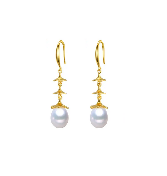 18K Gold Plated Sterling Silver Capped White Freshwater Pearl Drop Earrings - Signature Pearls