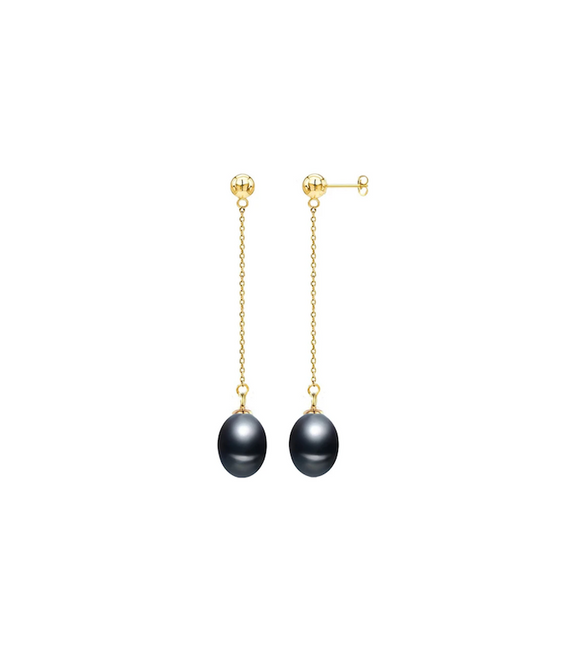 Goldtone & Black Freshwater Pearl Chain Drop Earrings - Signature Pearls