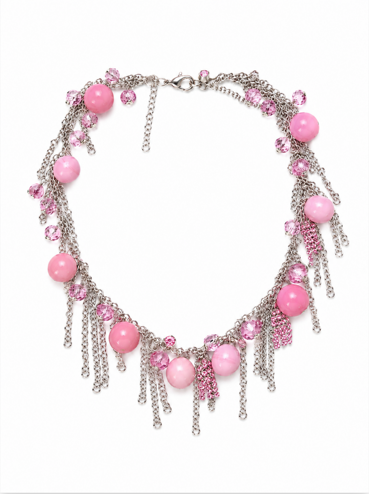 InstaGlam Pink Vintage Glass & Chain Fringe Statement Necklace