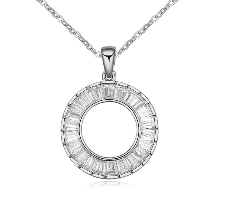 Silvertone Clear Crystal Open Circle Pendant Necklace