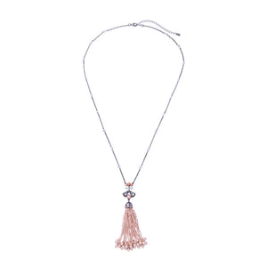 Silvertone Beaded Vintage Tassel Necklace