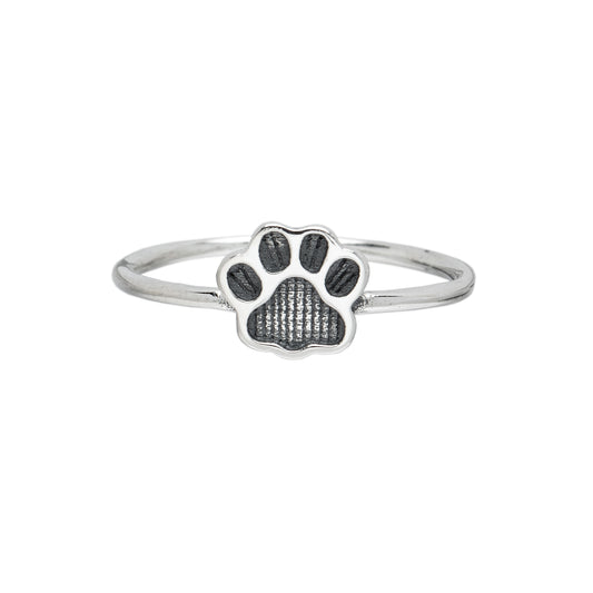 Sterling Silver Stamped Paw Print Ring