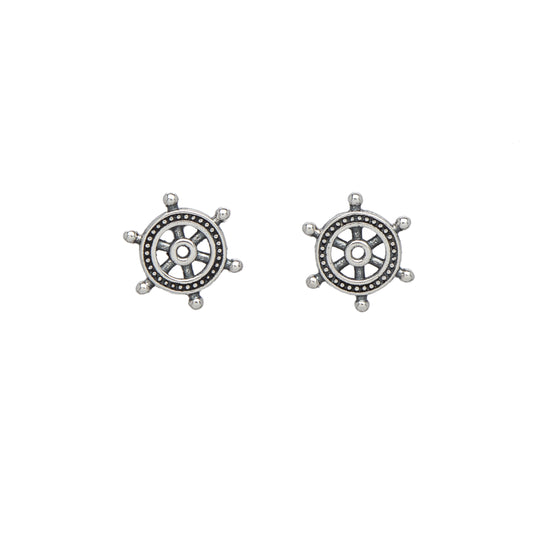 Sterling Silver Ship's Helm Stud Earrings