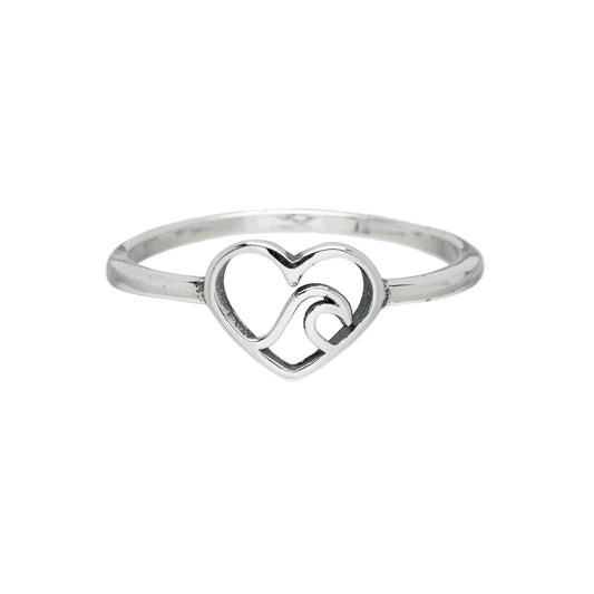 Sterling Silver Heart Wave Ring