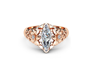 Rose Goldtone Clear Marquis Cubic Zirconia Floral Ring