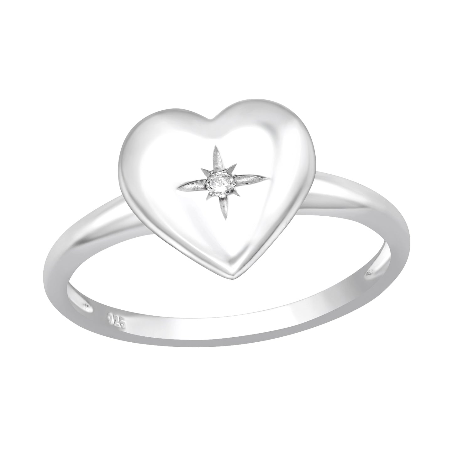 Cubic Zirconia & Sterling Silver Heart Star Ring