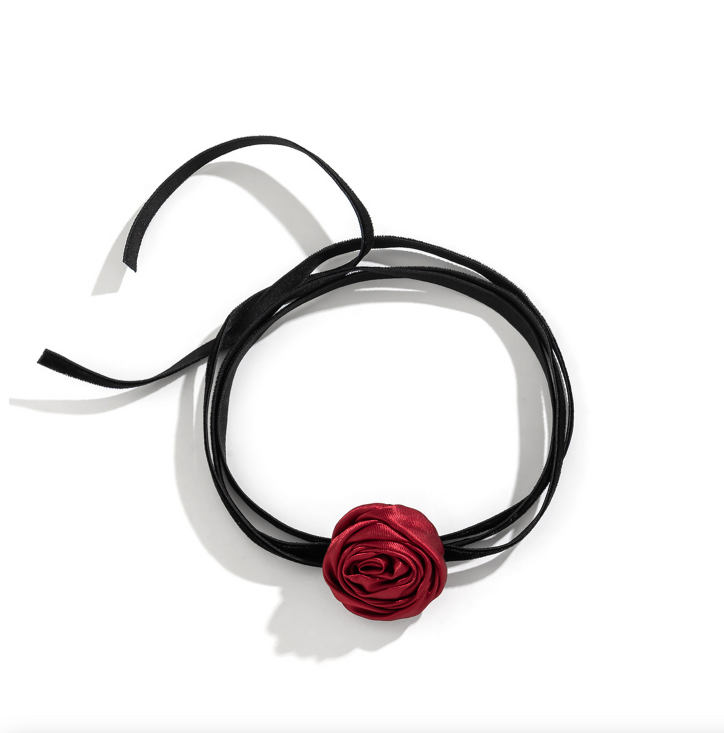 Black Velvet & Red Satine Rose Choker Necklace