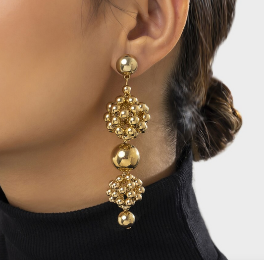 Goldtone Clustered Ball Drop Earrings