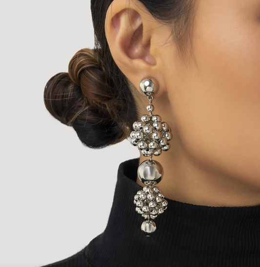 Silvertone Statement Clustered Ball Drop Earrings