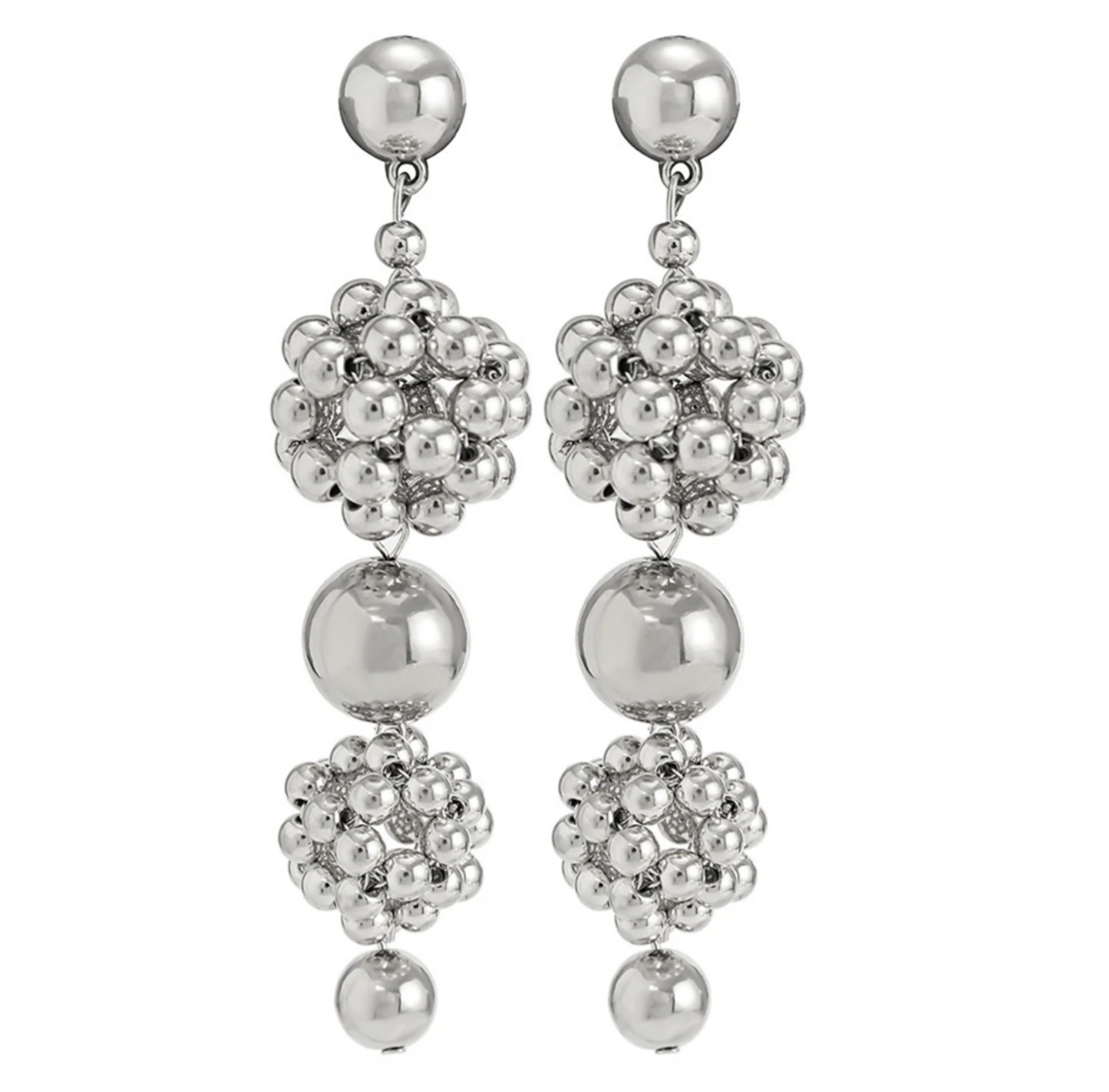 Silvertone Statement Clustered Ball Drop Earrings