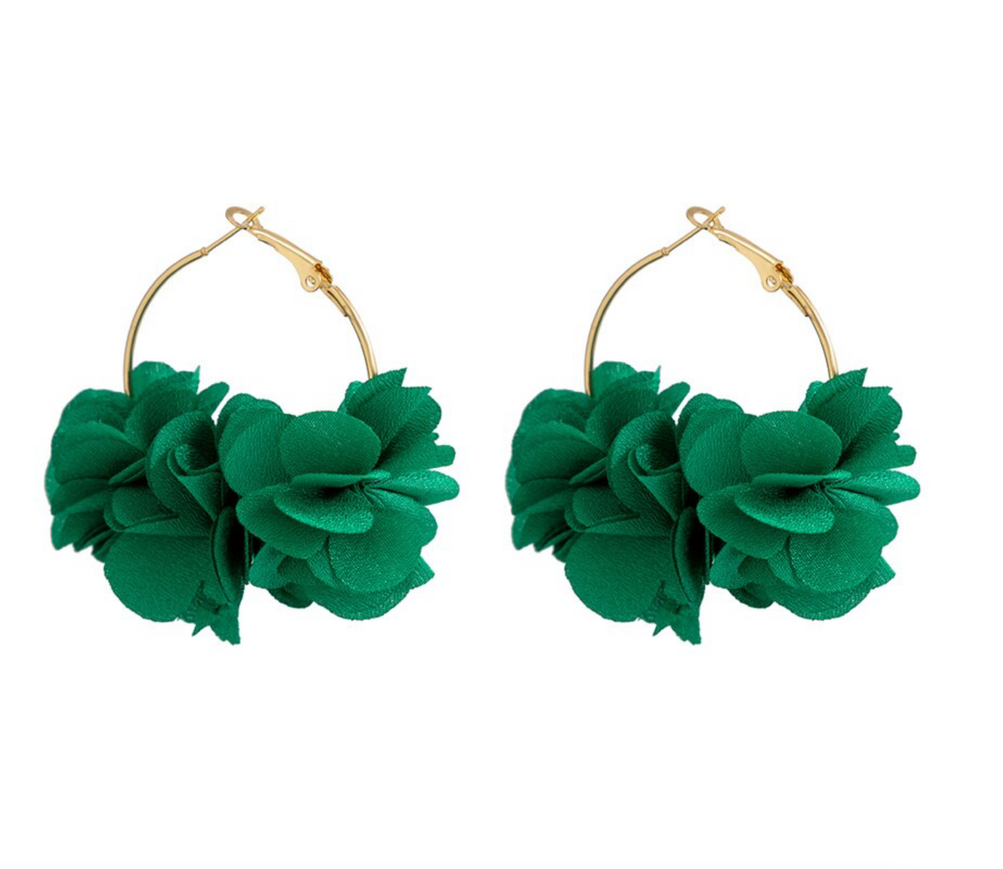 Emerald Green and Goldtone Flower petal Hoop Earring