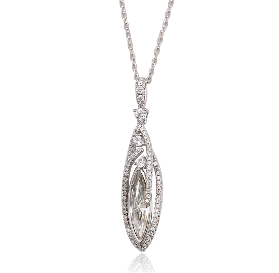 Marquis Cat Eye Pave Crystal Pendant Necklace