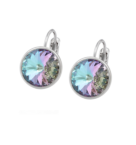 Vitrail Light Circular Swarovski Crystal Leverback Earrings