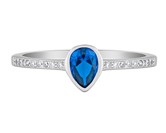 Blue Cubic Zirconia & Sterling Silver Solitaire Ring