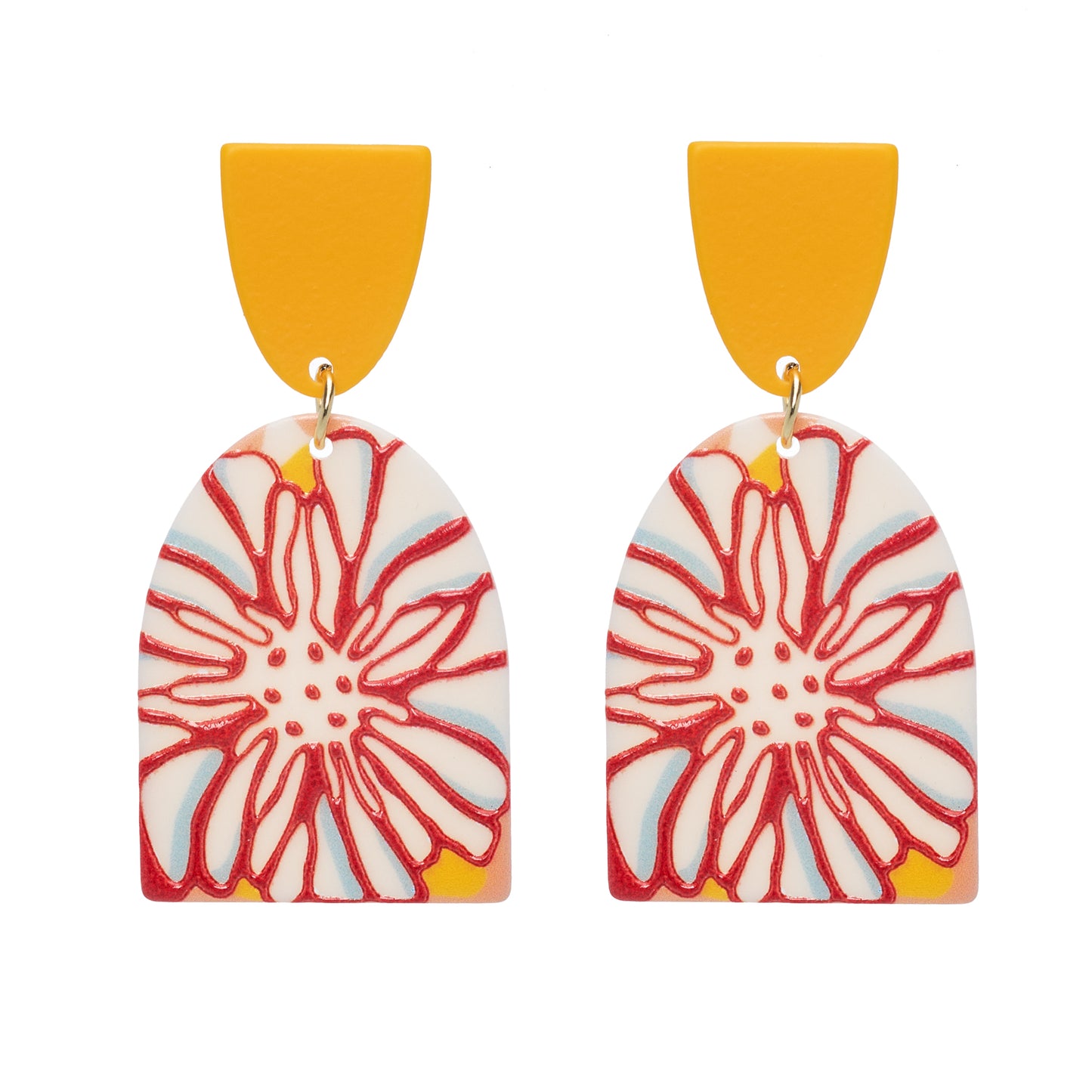 Yellow Orange Patterned Drop Earrings