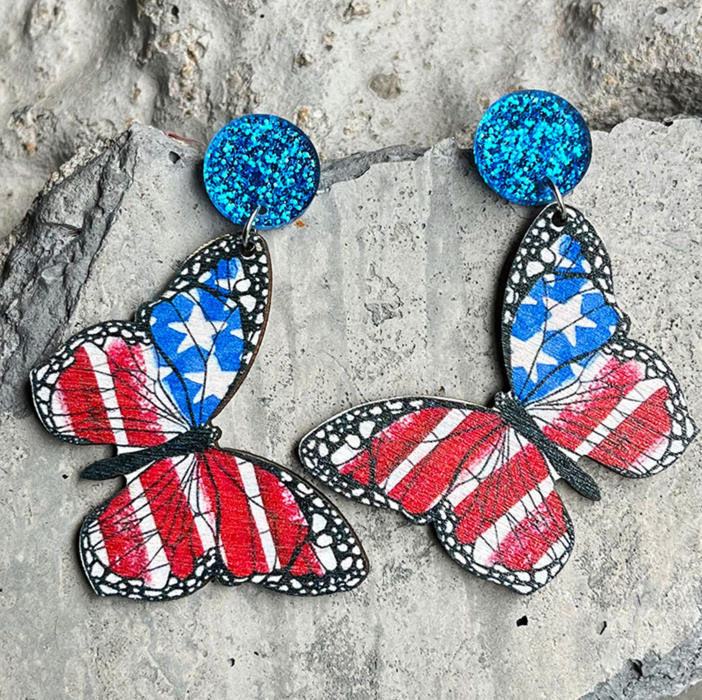 Wood butterfly flag earrings