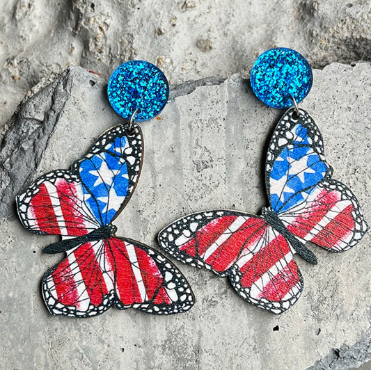 Wood butterfly flag earrings