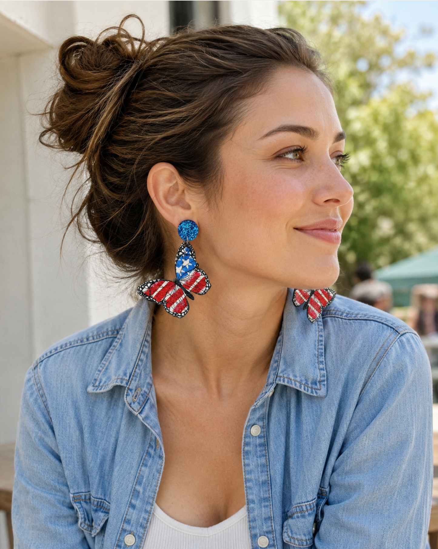 Wood butterfly flag earrings