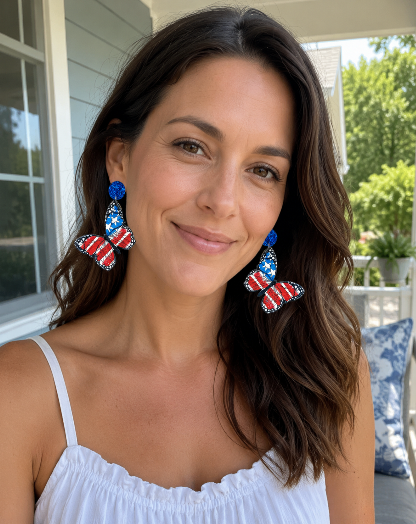 Wood butterfly flag earrings