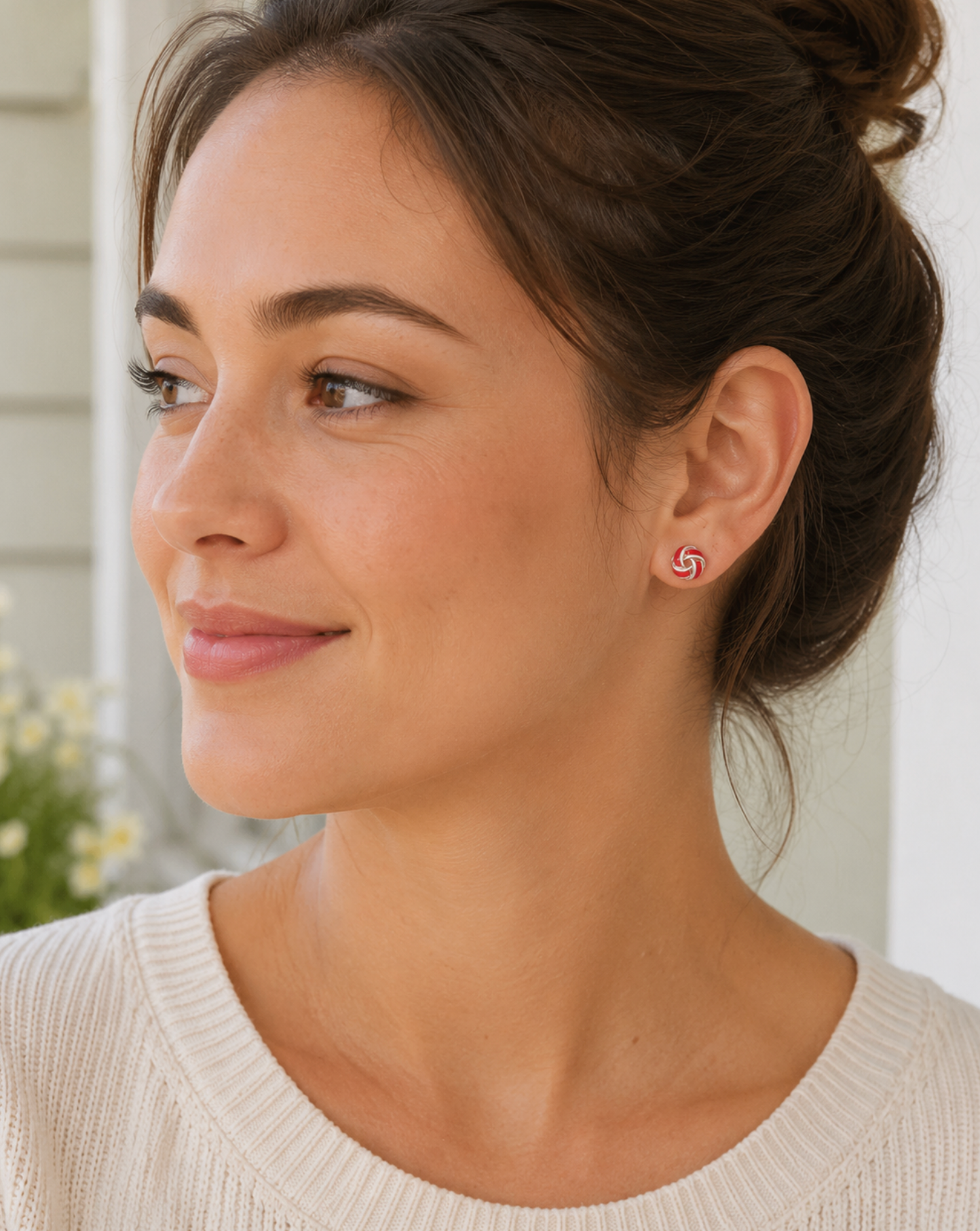 Red and White Knot Stud Earring Set
