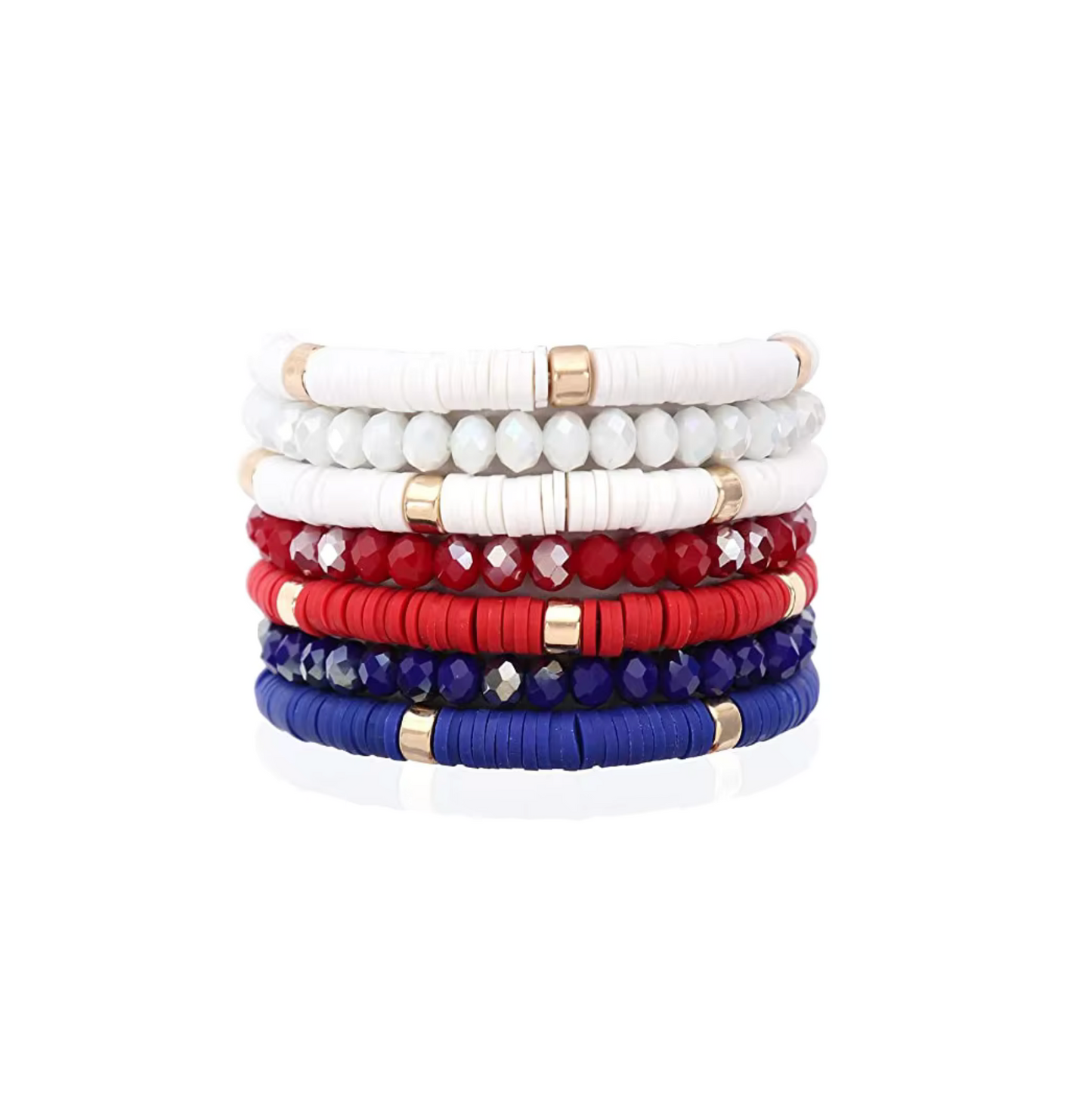 White, Red And Blue Heishi Beaded Bracelet Set
